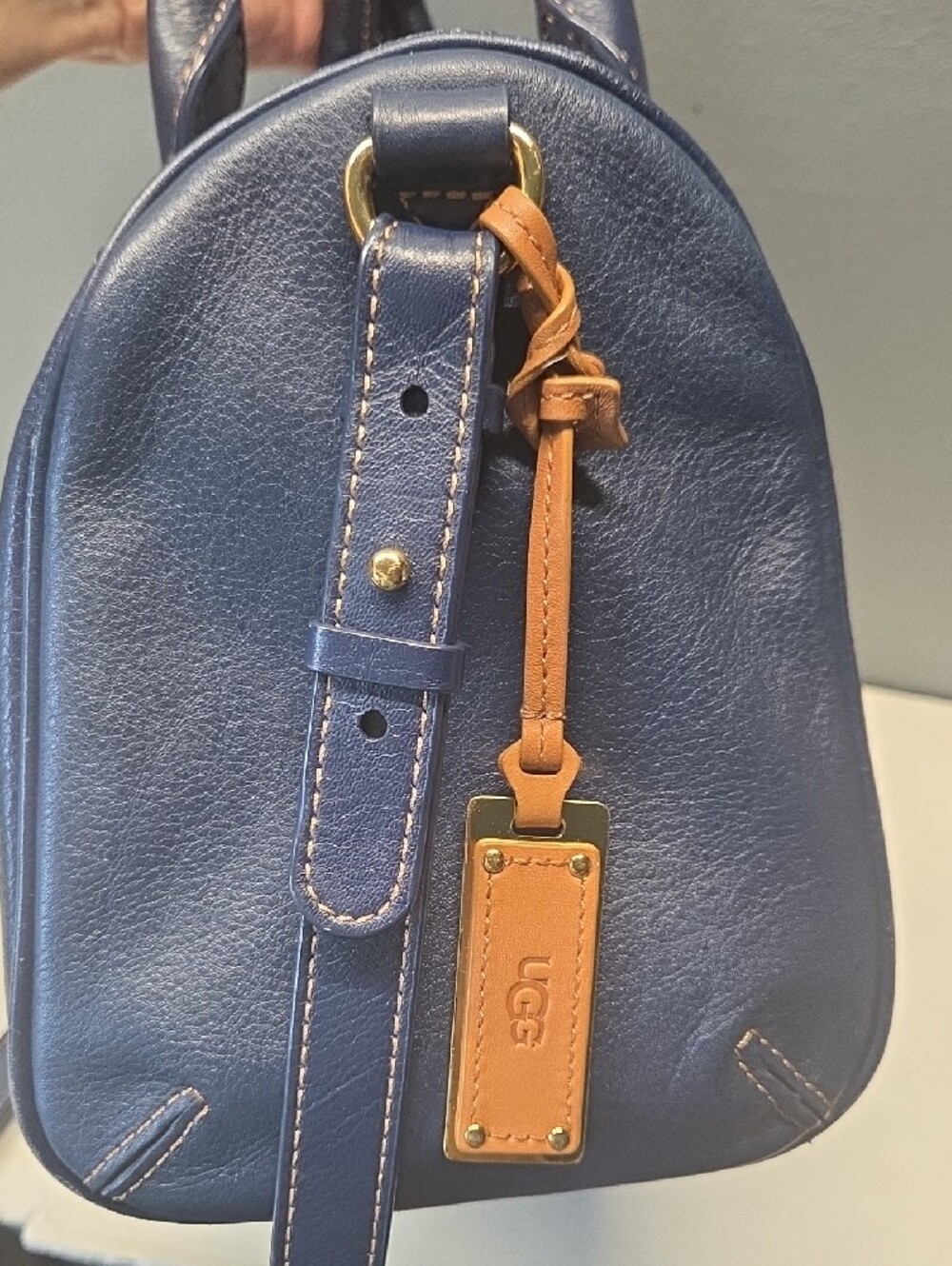 UGG Navy Pebble Leather Satchel with Top Handles - Picture 4 of 12
